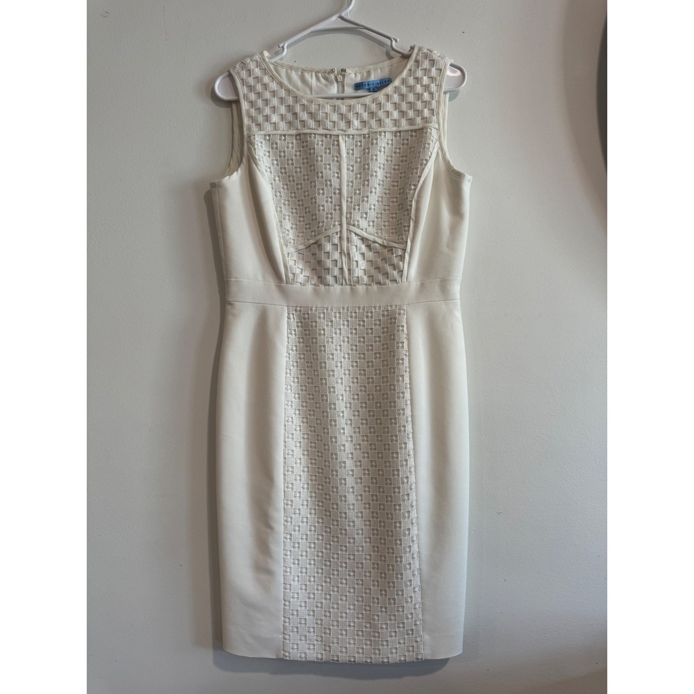 Antonio Melani Sleeveless Sheath Dress Womens 6 Ivory Textured Grid Overlay‎